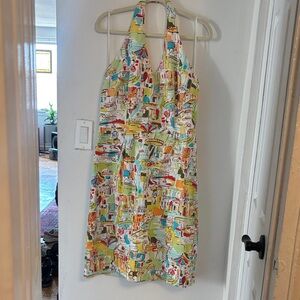 🎀Vintage🎀 Miss Dorby Colorful Parisian Cafe Print Halter Sundress Size 14